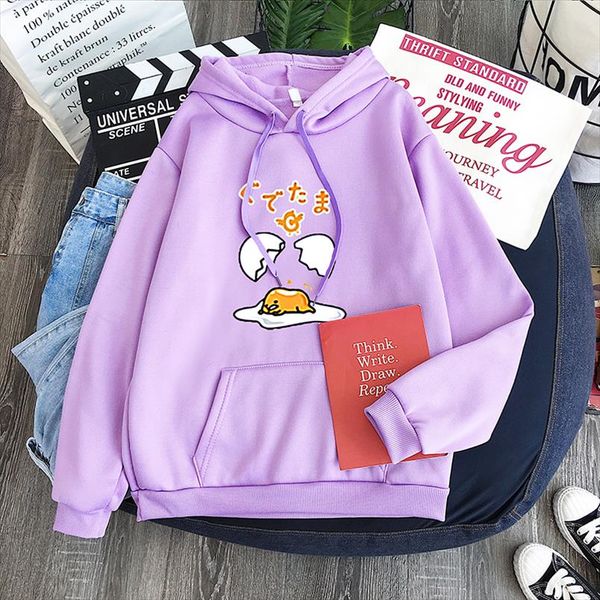 

2020 lazy egg hoody harajuku pink purple sweatshirt gudetama print fashion hooded sweatshirt ladies fashion clothing, Black