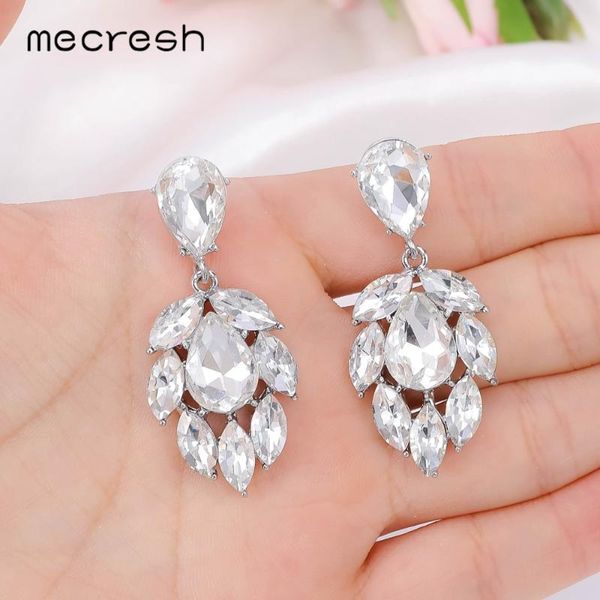 

mecresh women luxury bridal drop earrings silver color crystal leaves shape tiny dangle earrings wedding jewelry meh1759