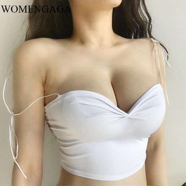 

women's tanks & camis womengaga club style bandage fold low chest deep v big elastic solid color suspender tank vest sqqr, White