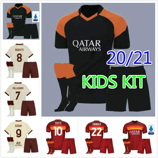 

kids kit 2020 2021 rome soccer jersey boy home awsy totti roma dzeko sports de rossi jersey 20 21 el shaarawy football shirt, Black