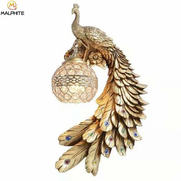 

wall lamp chinese retro creative lights for home vintage resin art peacock aisle living room study bedside led sconces