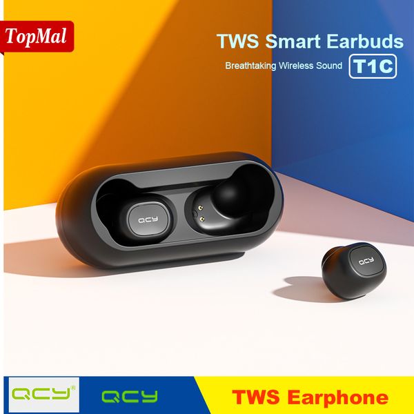

qcy t1c tws wireless headphones bluetooth 5.0 earphones stereo sound earbuds dual microphone charging box
