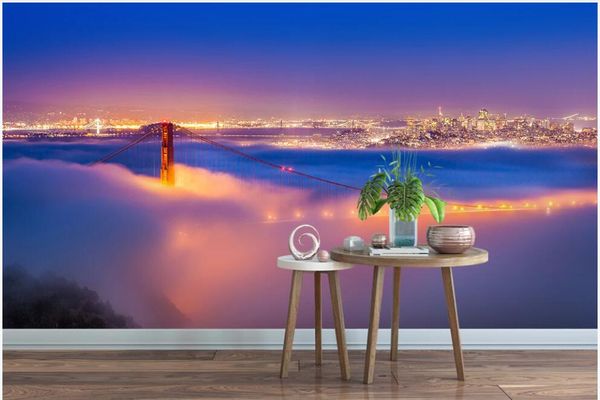 

3d wallpaper custom p night scene lights suspension bridge clouds living room home decor 3d wall murals wallpaper for walls 3 d