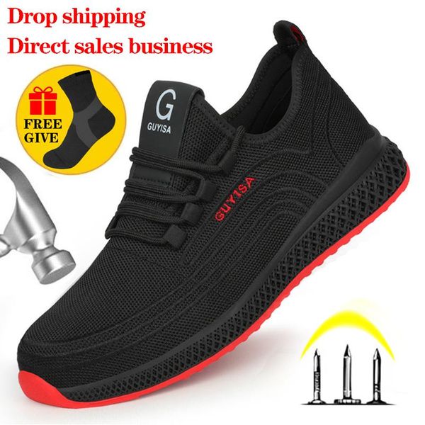 

male steel toe work shoes lightweight work boots man safety shoes men puncture-proof safety boots working sneakers dropshipping, Black