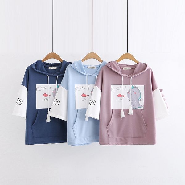 

детская забава весной hoodie hoodiet футболка hoodieand лето динозавр печать с капюшоном лучший друг короткий рукав футболки студент девочка, White