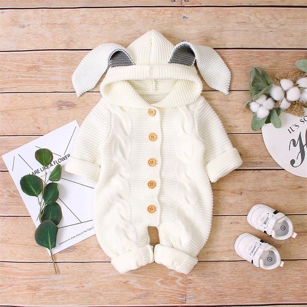 

baby rompers long sleeve winter soft warm knitted infant bebes kids boys girls jumpsuits outfits autumn hooded children clothing y200320, Blue