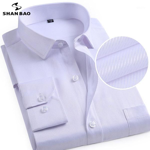 

shan bao white pink blue stripes solid color business casual loose long-sleeved shirt 2020 autumn brand clothing men's shirt1, White;black