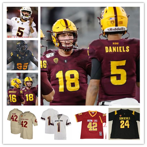 

custom arizona state sun devils football jersey 5 jayden daniels daniyel ngata deamonte trayanum kejuan markham arizona state jersey, Black