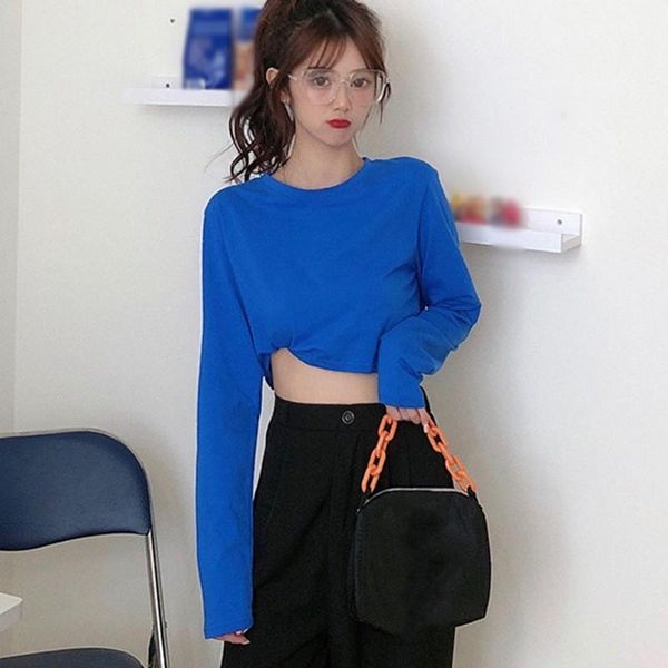 

nsolid color all-match t-shirt fashion autumn round neck clothes short long-sleeved t-shirt female students1, White