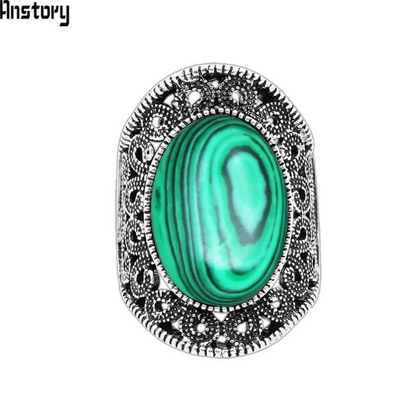 

cluster rings oval malachite for women flower desing vintage look antique silver plated fashion jewelry tr666, Golden;silver