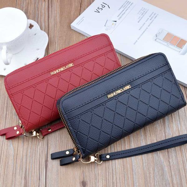 

new double zipper wallet, ladies long, large capacity pliform hand bag, double wallet, small change, mobile phone bag, Red;black