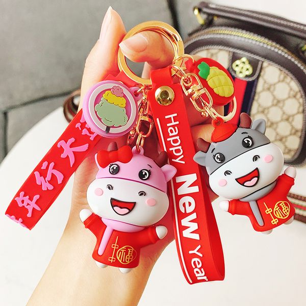 

new cartoon new year ox keychain female cute ox mascot key chain bag pendant gift wholesale