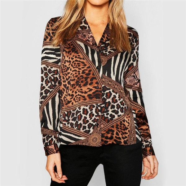 

leopard blouse 2021 casual women leisure blouse shirt vintage long sleeve shirt turn down collar chemisier femme plus size, White