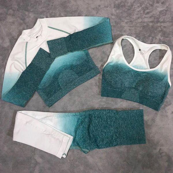 

yoga outfits 3 piece women's seamless set high waist leggings+sports bra+long sleeve fitness crop women gym clothing sports1, White;red