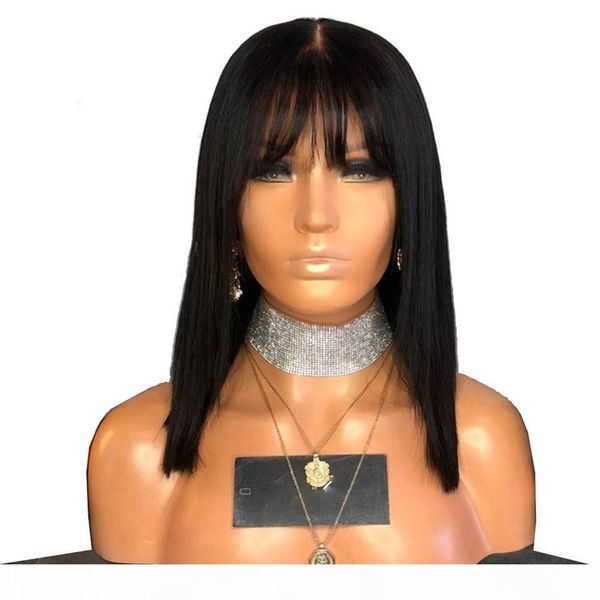 

13x4 lace front wigs human hair short bob for african american virgin peruvian lacefront short bob human hair wig 13x5 closure, Black;brown