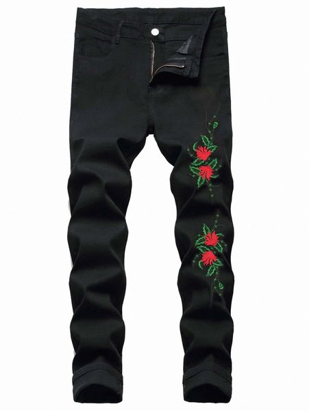 

romwe guys floral embroidery jeans e40v#, Blue