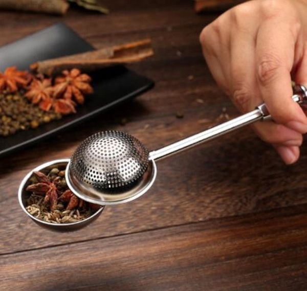

304 stainless steel ball push tea infuser loose leaf herbal teaspoon strainer filter diffuser kitchen bar drinkware tool