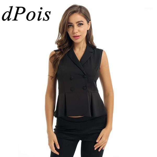 

women's vests womens vest casual solid color sleeveless button down double breasted slim fit office lady work suit business dressy wais, Black;white