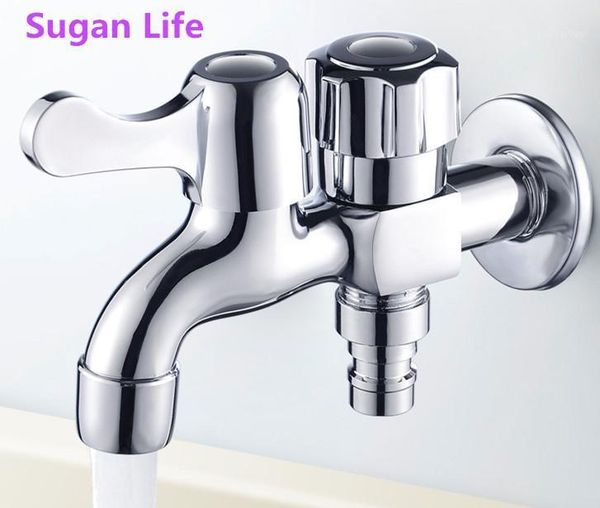 

sugan life new chrome plated double water outlet garden washing machine faucet brass tap bathroom bidet faucet fast on faucets1