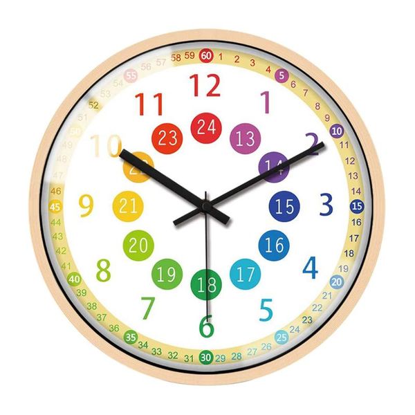 

modern colorful wall clock kids bedroom battery operated 12" learning clock