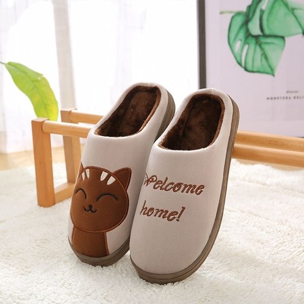 

winter women home slippers couple shoes female warm plush cat slip on soft indoor bedroom comfort flats ladies slipper plus size y201026, Black
