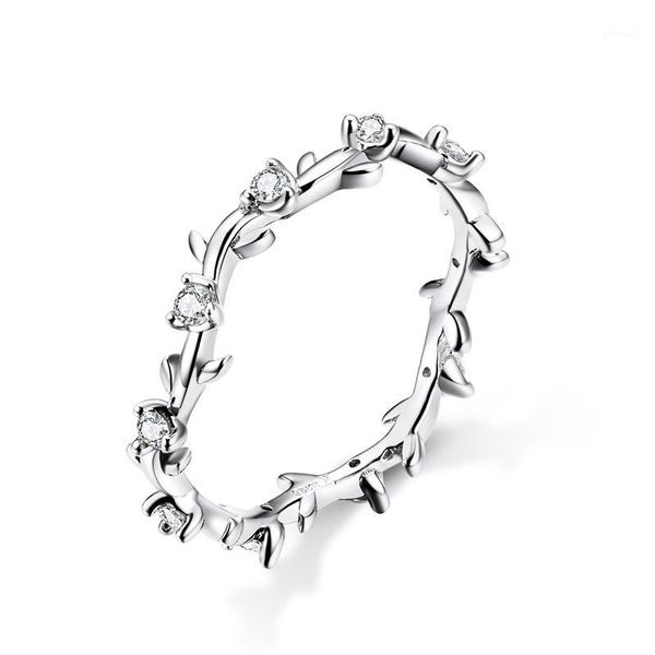 

cluster rings stackable finger for women 925 sterling silver flower branch vine ring cz statement jewelry female bague scr6251, Golden;silver