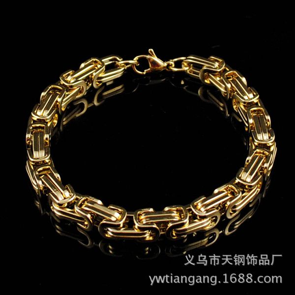 

luxury spot supply european and american style domineering titanium steel stainless steel chain bracelet mens 8mm fashion design, Golden;silver
