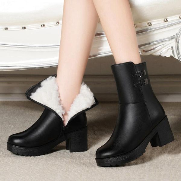 

doratasia new female plush snow boots fashion chunky high heels ankle boots women 2020 party office winter warm fur shoes woman, Black