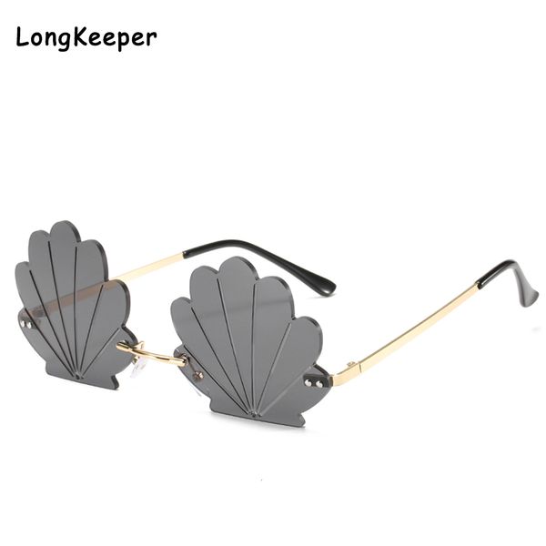 

2020 black friday rimless shell sunglasses women metal funny party sun glasses female colorful shades candy color gift summer beach, White;black