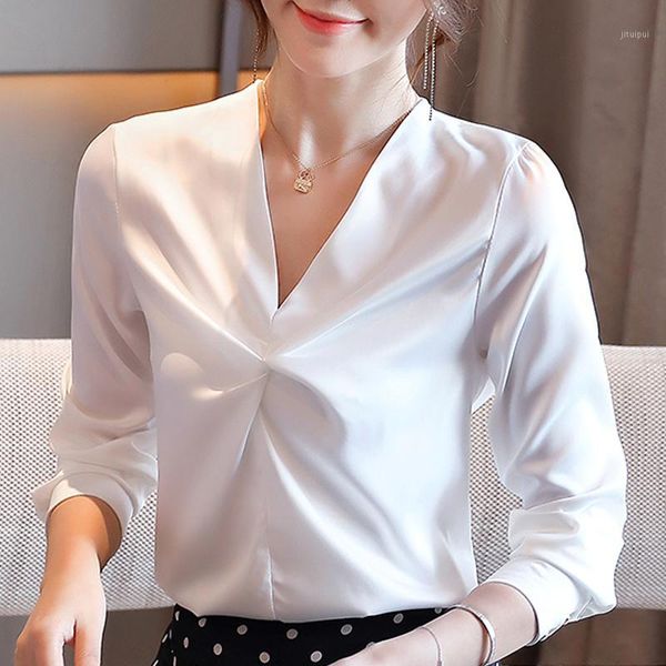 

long sleeve white blouse v-neck office blouse for women women 2020 chiffon shirt blouses shirts d4291