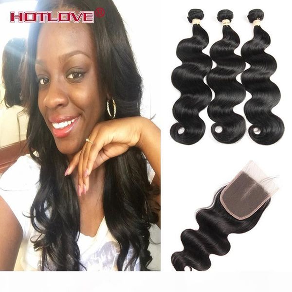 

ove mongolian hair weave 3 bundles with closure remy virgin hair body wave with lace closure wholesale human bundle wavy, Black;brown