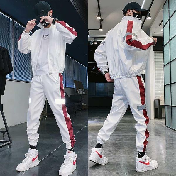 

men's japanese streetwear sets sportswear tracksuit men patchwork hip hop jacket sweatpants jackets joggers suits1, Gray