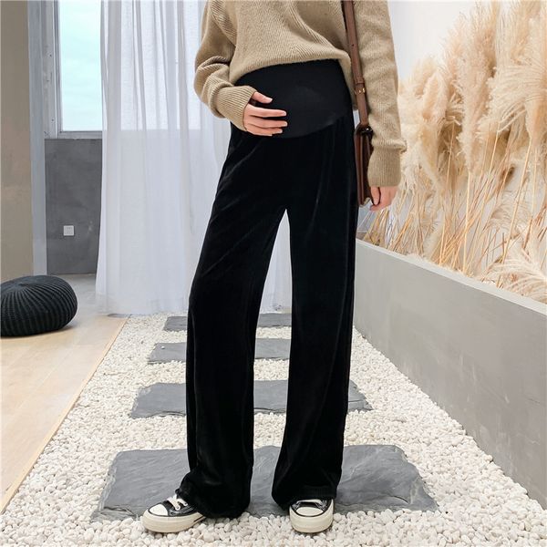 003 # Sonbahar Kadife Annelik Tam Uzun Pantolon Göbek Düz Gevşek Pantolon Giysileri Hamile Kadınlar için Gebelik Pantolon LJ201114