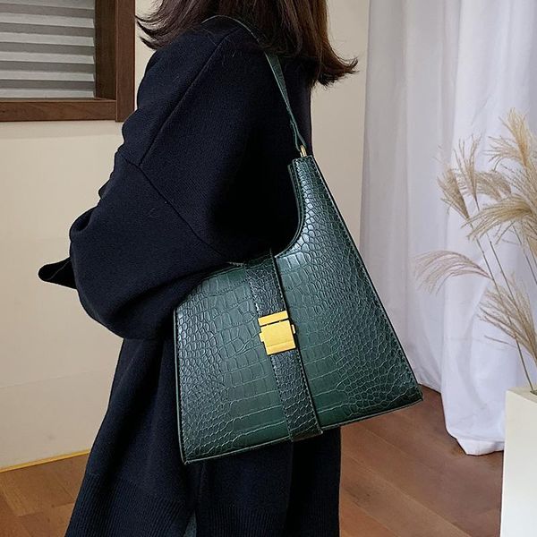 

crocodile pattern pu leather shoulder bags for women 2021 retro quality handbags lady designer totes female hand bag