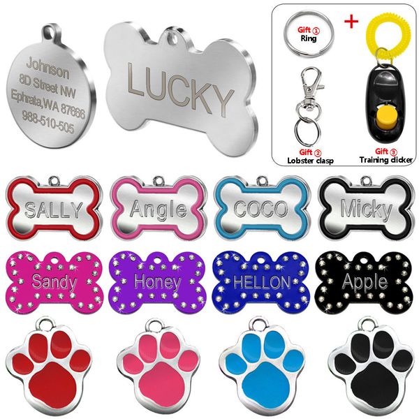 

carving cat and dog id tag, pet name custom claw bone gift free