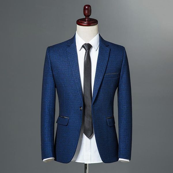 

2021 autumn classic men self-cultivation leisure blazer single button slim fit business casual jacket wine red navy blue m-3xl, White;black