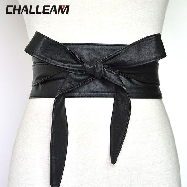 

women's genuine leather wide belt corset belt fashionable soft bandage wrapped bowknot culottes clothing accessories 214, Black;brown
