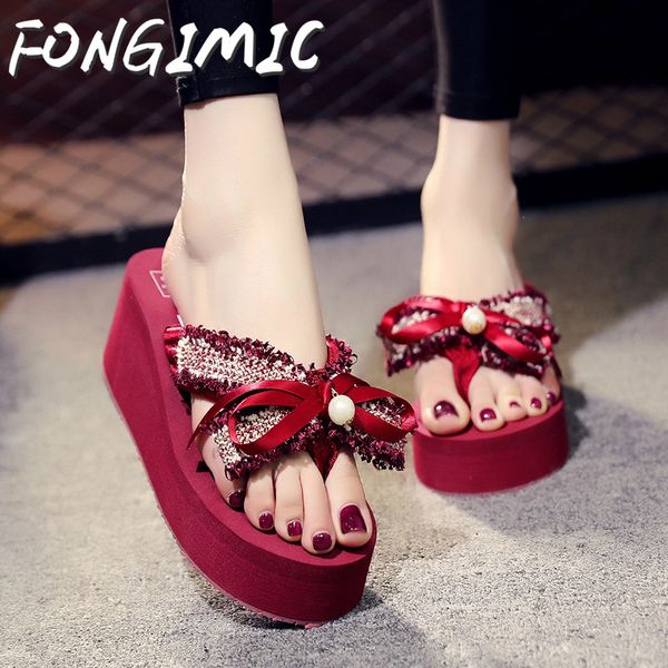 

women flip flops beach slippers beach shoes female summer sweet bow flip-flops wear outside slip non-slip sandals high-heeled, Black