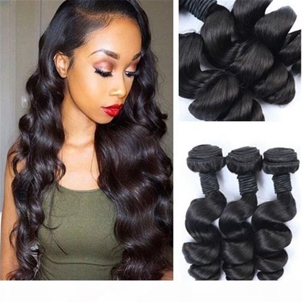 

mix 3pcs 10-30inches loose wave hair bundles brazilian peruvian malaysian indian human hair weft hair weave, Black;brown