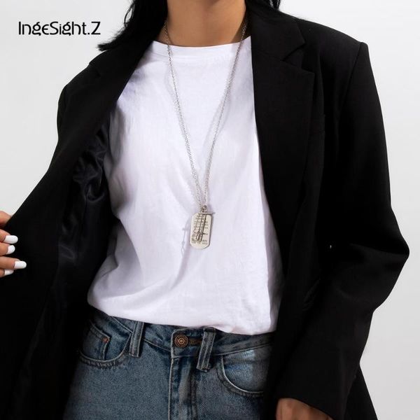 

ingesight.z stainless steel geometric square paper clip letter pendant necklaces for women silver color long necklaces jewelry