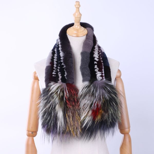 

brand new genuine real rex rabbit fur women's fashion fur scarf scarves silver fox fur knitted wraps multicolor winter warm 201021, Blue;gray