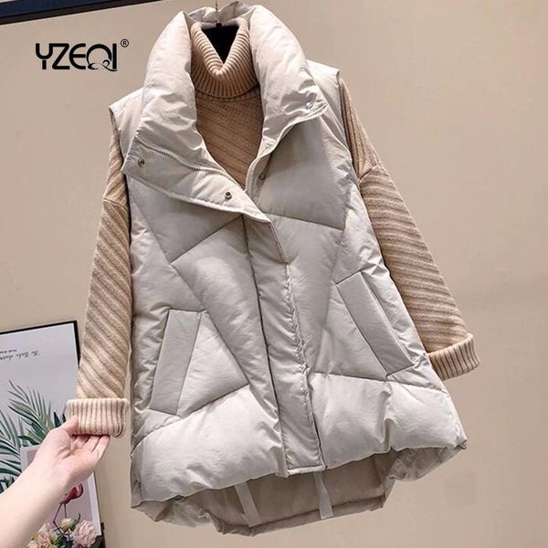 

yzeqi 2021 winter women fashion snow vests white cotton sleeveless jacket ladies casual short vest female waistcoat cold winter, Black;white