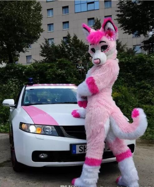 costume rosa personalizzato della mascotte di Fursuit Husky Personaggio dei cartoni animati di lupo anime Tema Vestiti Abiti per adulti Taglia per adulti Halloween