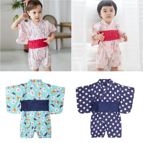 

traditional japanese style baby clothing kimono rompers print cotton haori japan fashion dress for infant girls 0-1 years old1, Red