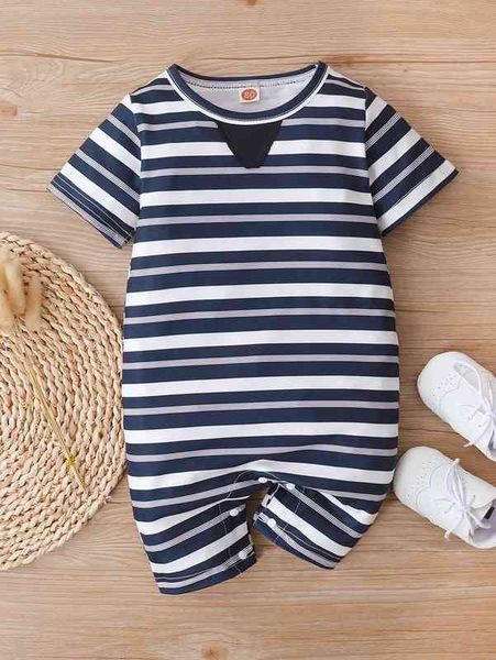 

baby striped print romper she, Blue