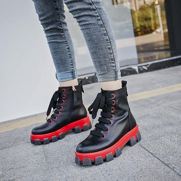 

boots dilalula chunky heels women genuine leather ankle fashion platform short sports casual shoes woman winter warm, Black