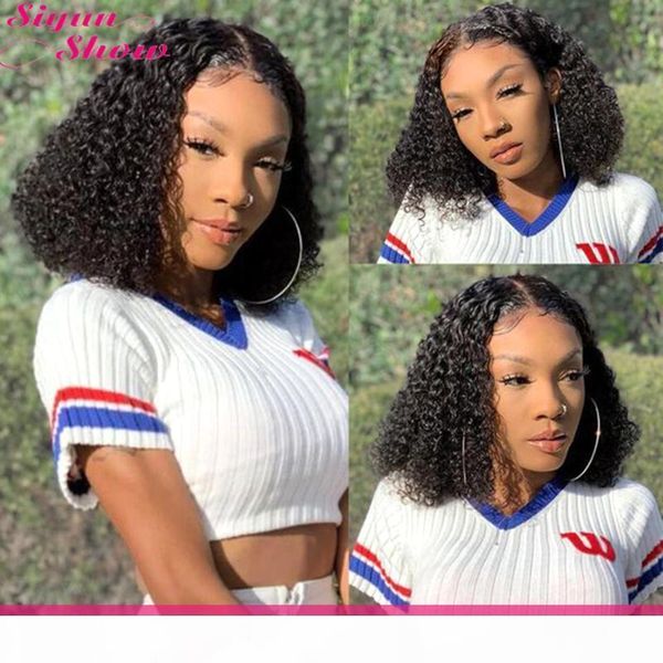 

short curly bob wig 250 density 4x4 closure wig brazilian water wave 13x6 bob lace front human hair wigs pre plucked, Black;brown