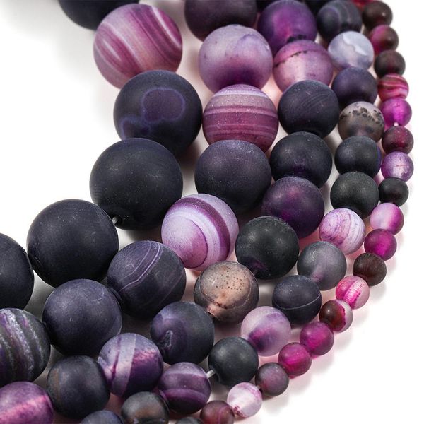 

1strand lot 4 6 8 10 12mm matte purple strips agates beads stone round loose beads for diy bracelet jewelry makings supplies h bbydgj