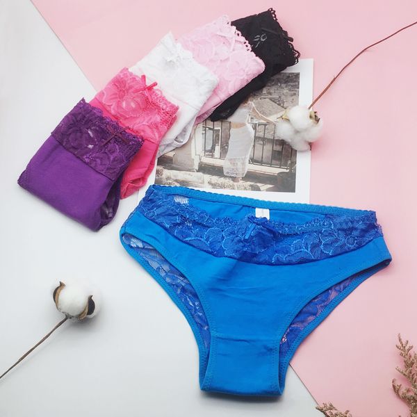 

6 pcs/lot women underwear lace 6 candy color women's cotton panties 887 201112, Black;pink
