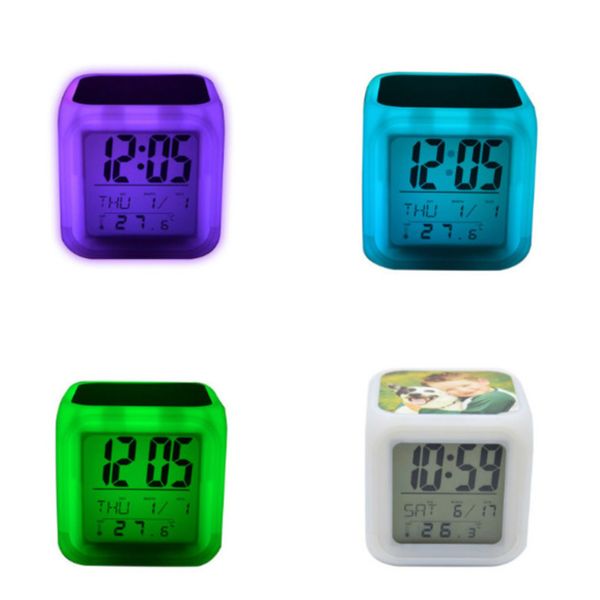 

diy thermal transfer squared led touch screen alarm clock colorful luminous electronic colour changes number prompt clock night light h12506